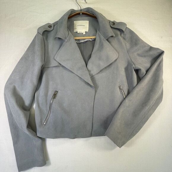 Anthropologie Gray Long Sleeve Open Cropped Stretch Moto Jacket Size Medium - Picture 2 of 11